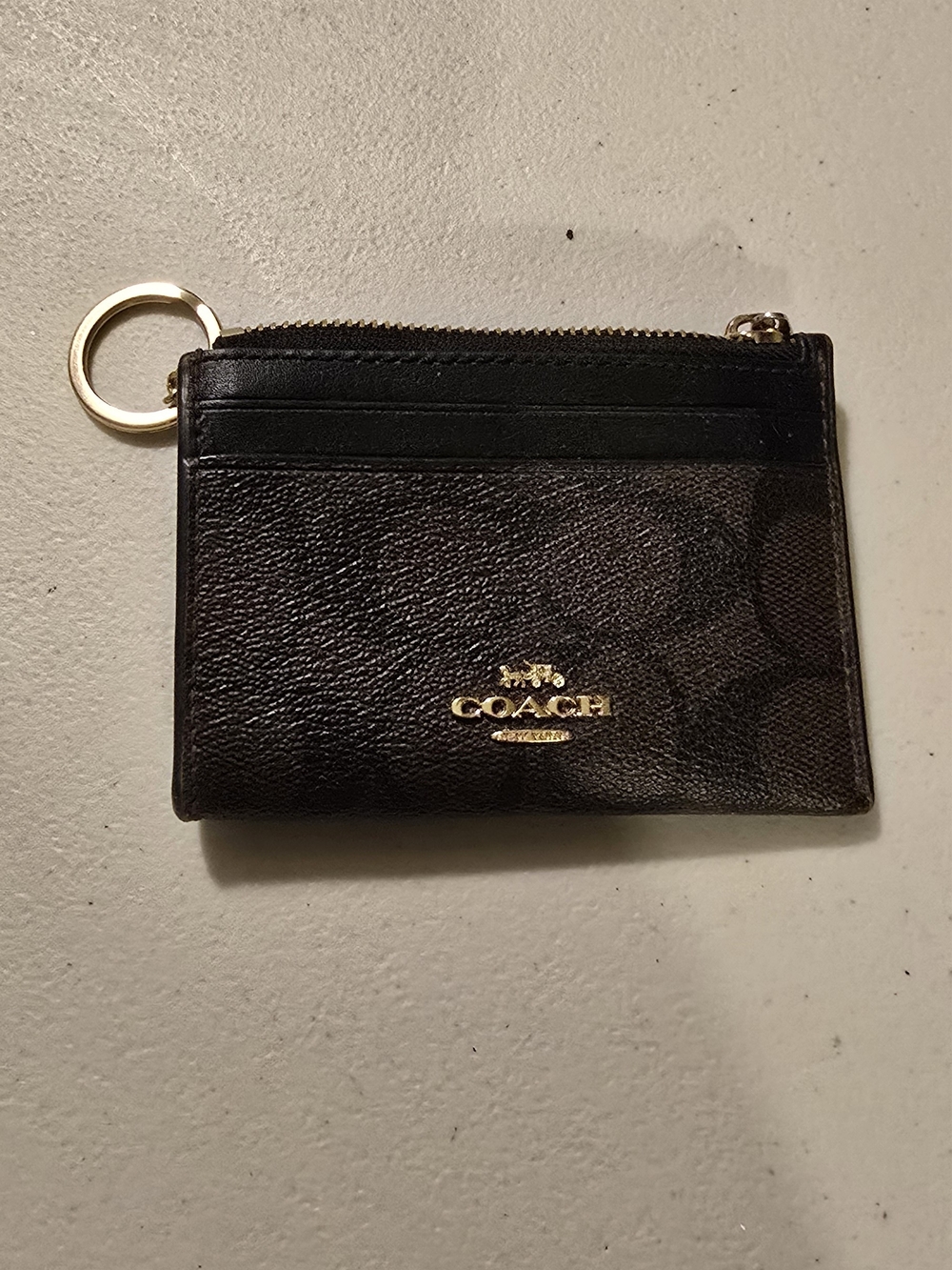 COACH Black Signature Card Case Keyring Wallet